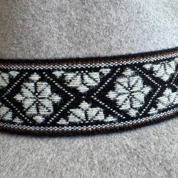 NWT Gray Wide Brim Felt Rancher Fedora Hat with Woven Jacquard Aztec Band main image 4